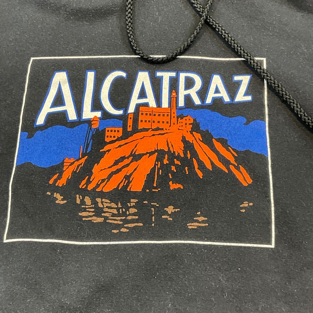 Hanes Alcatraz Hoodie Mens XL Black Golden Gate National Parks Graphic Vintage‎